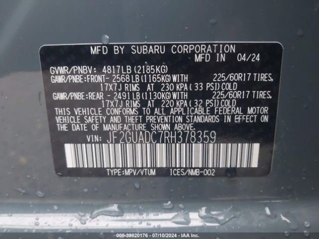 JF2GUADC7RH378359 Subaru Crosstrek Premium