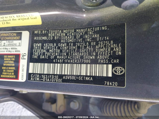 Toyota CAMRY LE 2014 4T4BF1FK4ER377986 Image 9