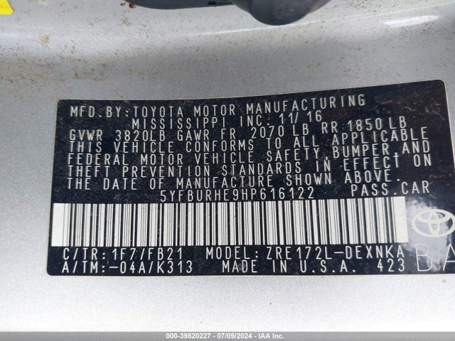 Toyota COROLLA LE 2017 5YFBURHE9HP616122 Image 9