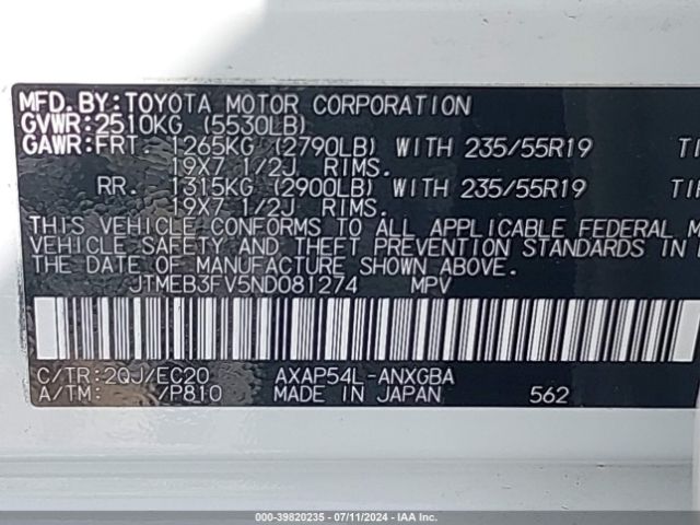 JTMEB3FV5ND081274 Toyota Rav4 Prime Xse