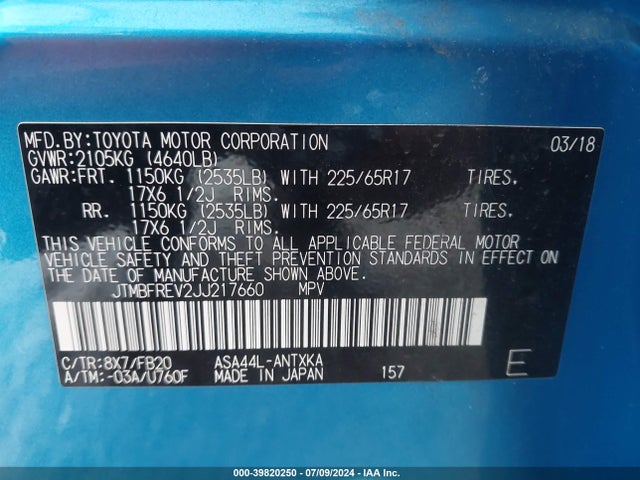 Toyota RAV4 LE 2018 JTMBFREV2JJ217660 Image 9