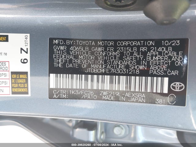 Toyota Corolla Hybrid Se 2024 JTDBCMFE7R3031218 Image 9