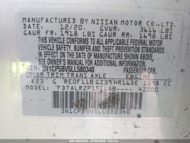 3N1CP5BV5LL580340 Nissan Kicks S Xtronic Cvt