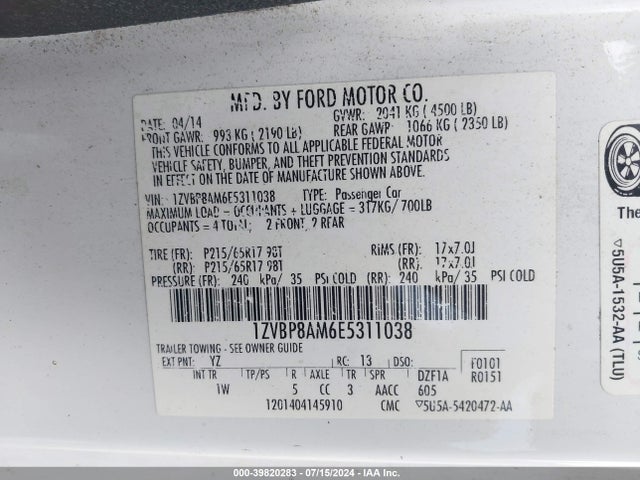1ZVBP8AM6E5311038 Ford Mustang V6