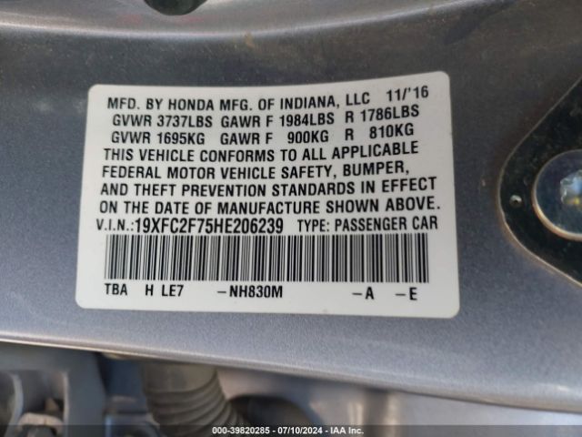 19XFC2F75HE206239 Honda CIVIC EX