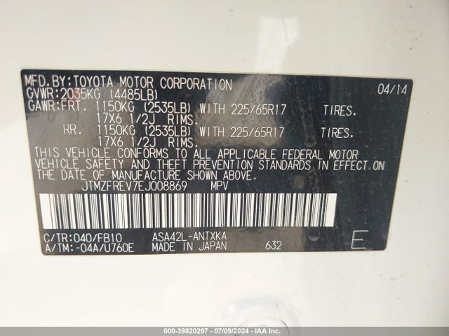 Toyota RAV4 LE 2014 JTMZFREV7EJ008869 Image 9