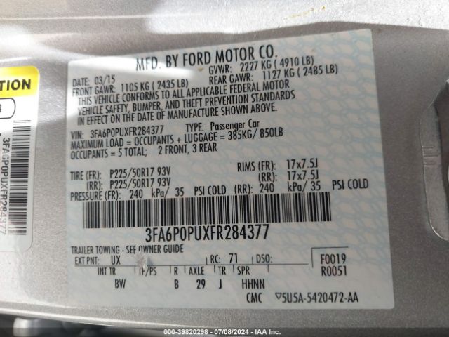 3FA6P0PUXFR284377 Ford Fusion Energi Se Luxury