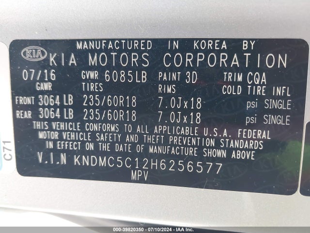 KIA SEDONA EX 2017 KNDMC5C12H6256577 Image 9
