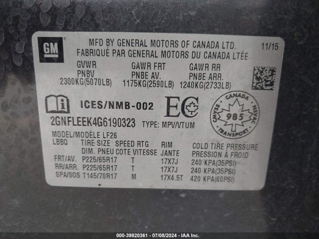 Chevrolet EQUINOX LS 2016 2GNFLEEK4G6190323 Image 9