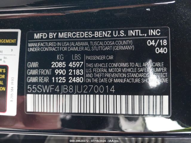 55SWF4JB8JU270014 Mercedes-Benz C 300