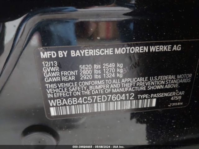 WBA6B4C57ED760412 BMW 650i Gran Coupe Xdrive