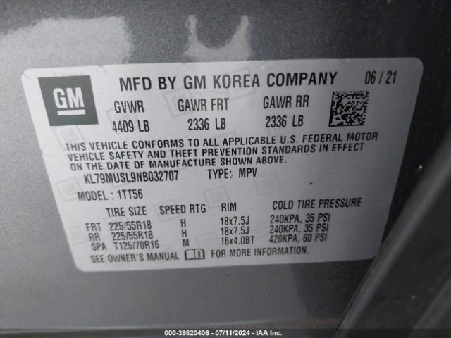 KL79MUSL9NB032707 Chevrolet Trailblazer Awd Rs