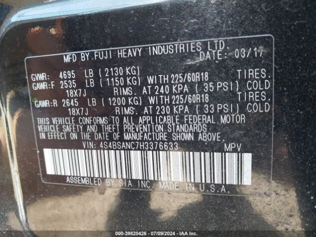4S4BSANC7H3376633 Subaru Outback 2.5i Limited