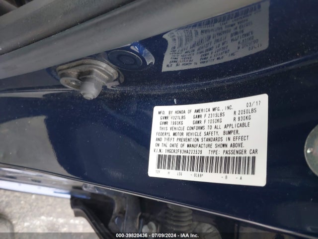 Honda Accord Ex-l 2017 1HGCR2F93HA203539 Image 9