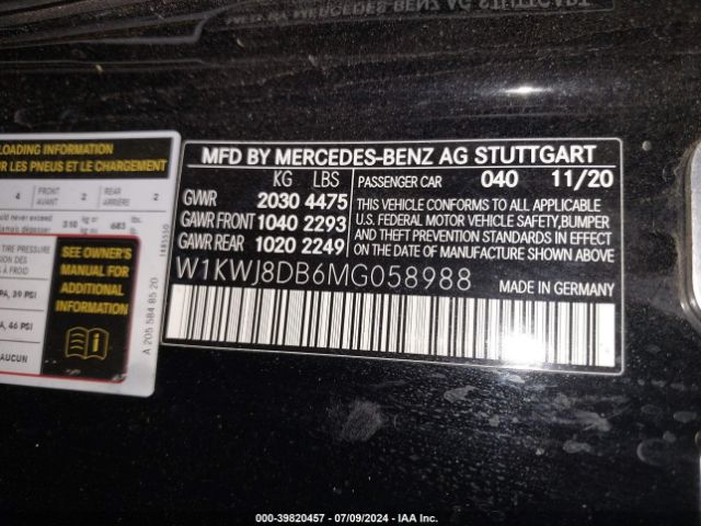 W1KWJ8DB6MG058988 Mercedes-Benz C 300 Coupe