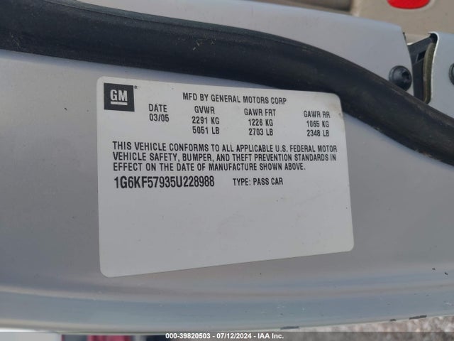 2005 CADILLAC DEVILLE 1G6KF57935U228988 Photo 8