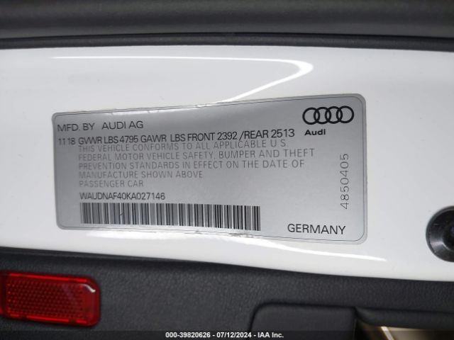 WAUDNAF40KA027146 Audi A4 45 Premium