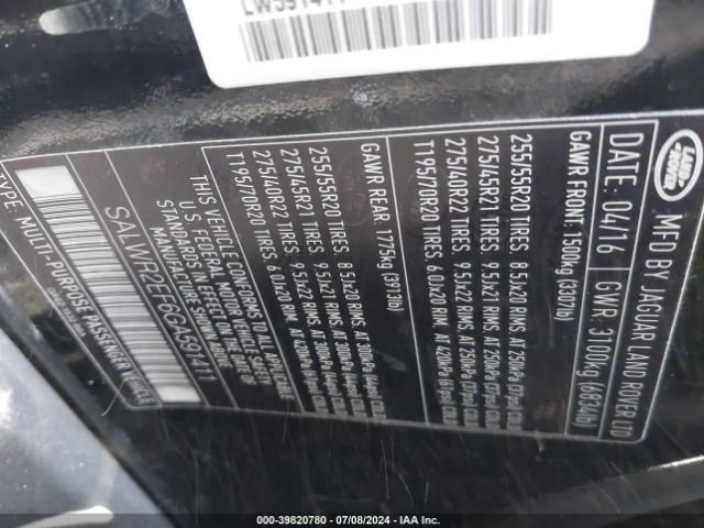 SALWR2EF6GA591411 Land Rover Range Rover Sport 5.0l V8 Supercharged/5.0l V8 Supercharged Dynamic