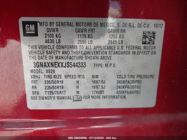 Chevrolet Equinox Premier 2018 3GNAXNEXXJS544333 Image 9