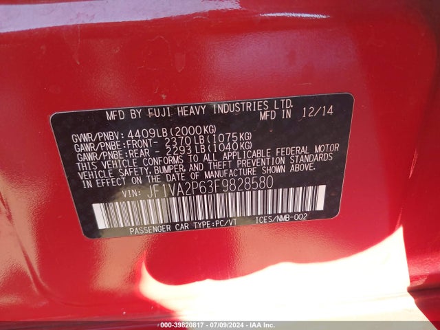JF1VA2P63F9828580 Subaru Wrx Sti