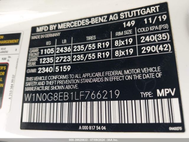 W1N0G8EB1LF766219 Mercedes-Benz Glc 300 4matic