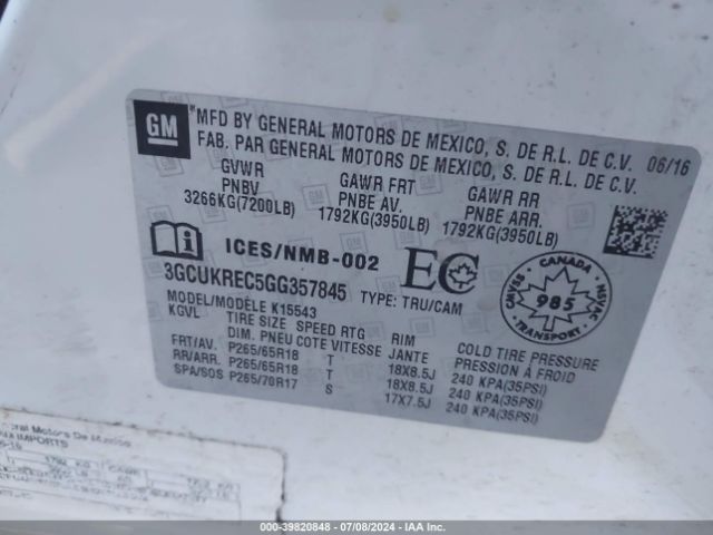 3GCUKREC5GG357845 Chevrolet Silverado 1500 1lt/2lt