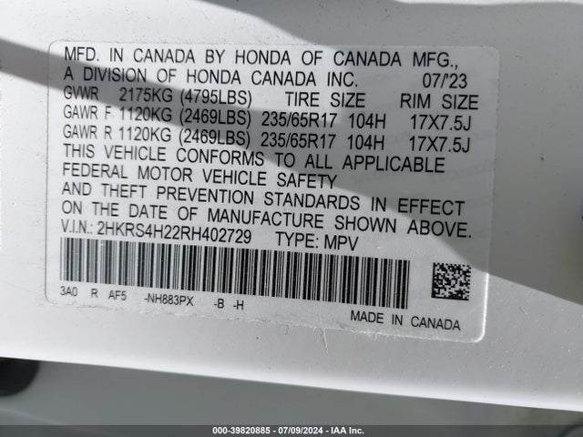 Honda Cr-v Lx Awd 2024 2HKRS4H22RH402729 Image 9