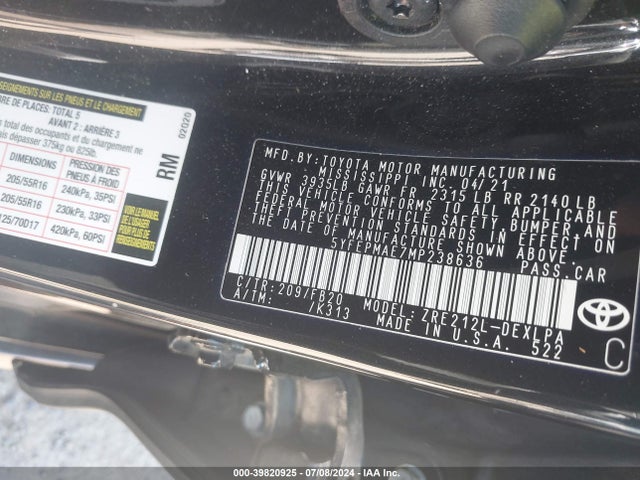 Toyota COROLLA LE 2021 5YFEPMAE7MP238636 Image 9