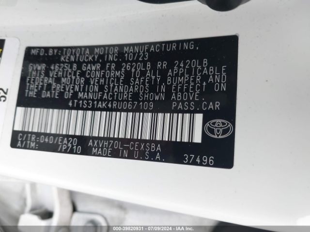 4T1S31AK4RU067109 Toyota Camry Hybrid Se