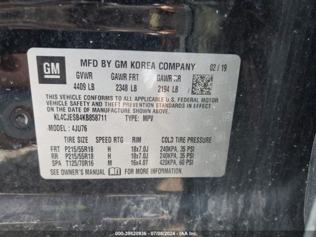 KL4CJESB4KB858711 Buick Encore Awd Preferred