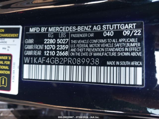 W1KAF4GB2PR089938 Mercedes-Benz C 300 Sedan