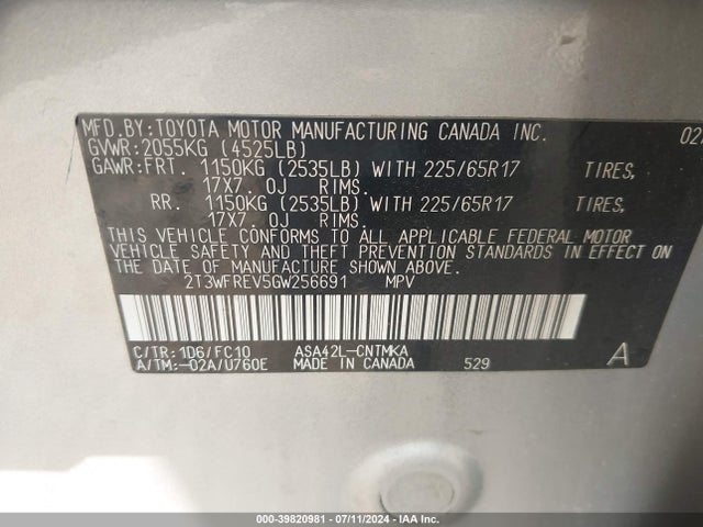 Toyota Rav4 Xle 2016 2T3WFREV5GW256691 Image 9