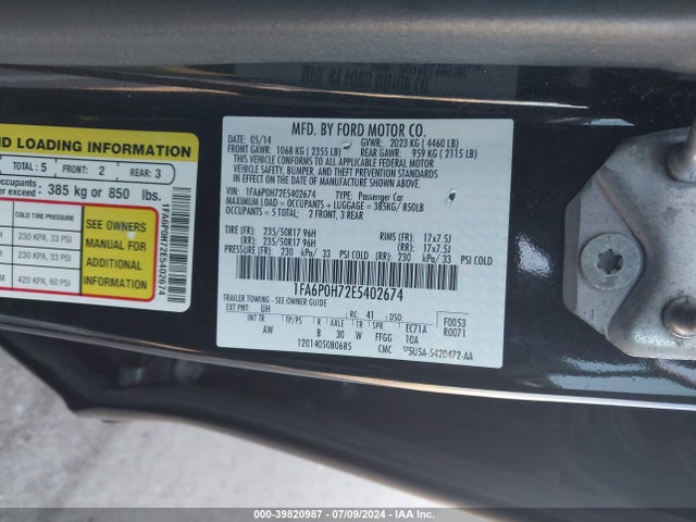 Ford FUSION SE 2014 1FA6P0H72E5402674 Image 9