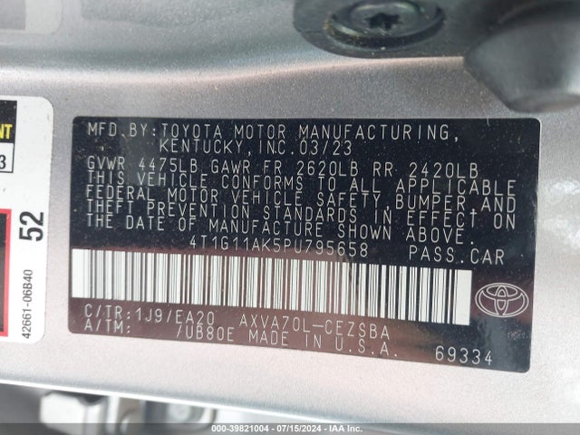 Toyota CAMRY SE 2023 4T1G11AK5PU795658 Image 9