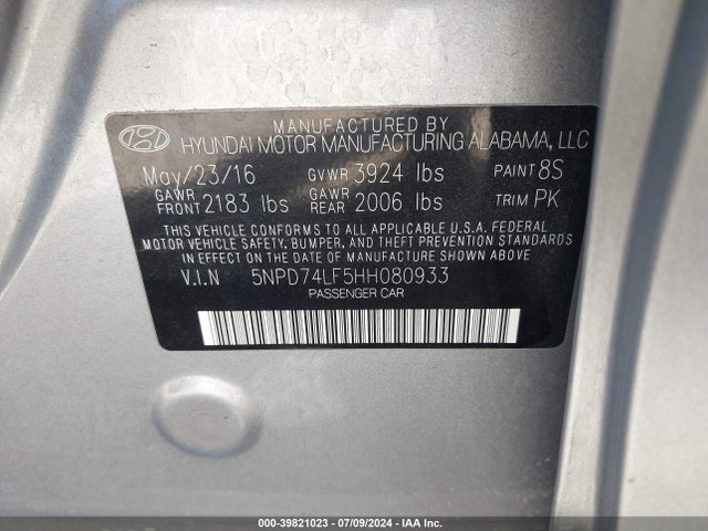 Hyundai ELANTRA SE 2017 5NPD74LF5HH080933 Image 9