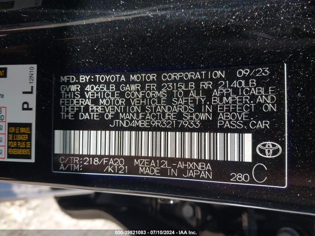 Toyota COROLLA SE 2024 JTND4MBE9R3217933 Image 9