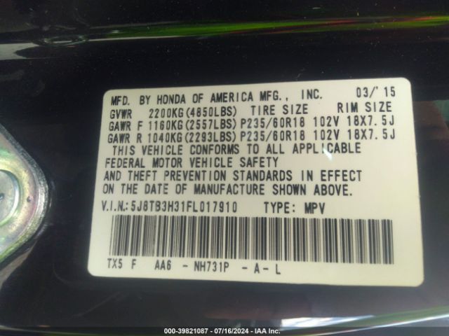 5J8TB3H31FL017910 Acura RDX