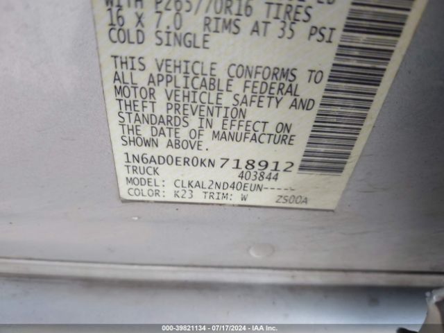 1N6AD0ER0KN718912 Nissan Frontier Sv