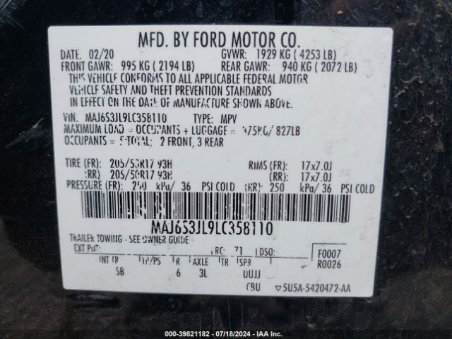 MAJ6S3JL9LC358110 Ford Ecosport Ses
