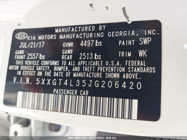KIA Optima Lx 2018 5XXGT4L35JG206420 Image 9