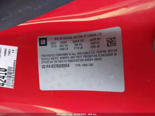 2G1FA1E37E9203554 Chevrolet Camaro 2ls
