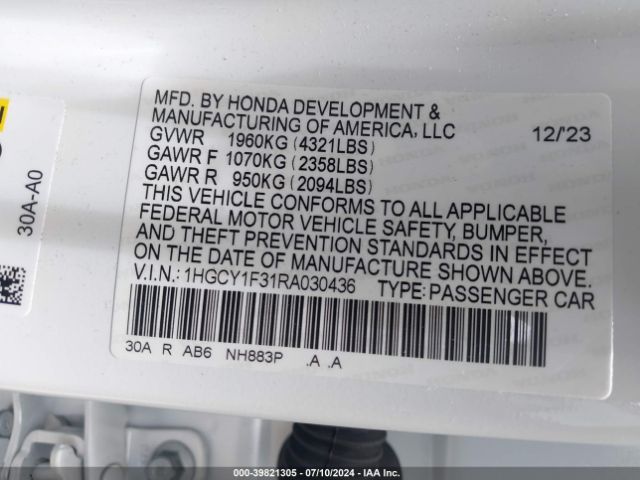 1HGCY1F31RA030436 Honda ACCORD EX
