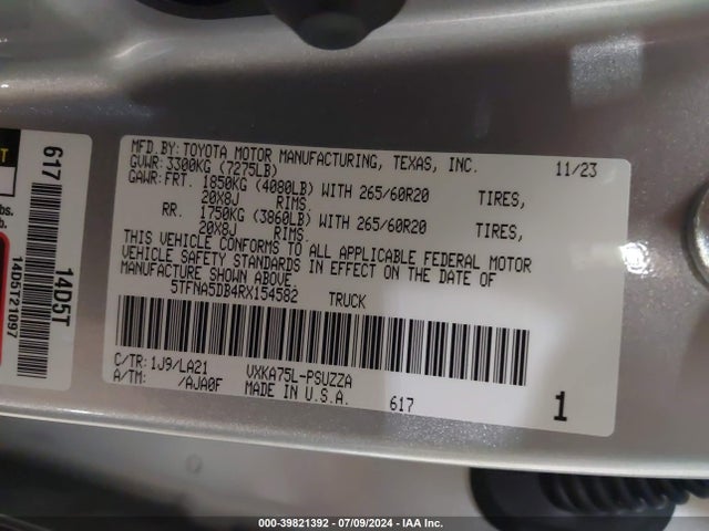 Toyota Tundra Platinum 2024 5TFNA5DB4RX154582 Image 9