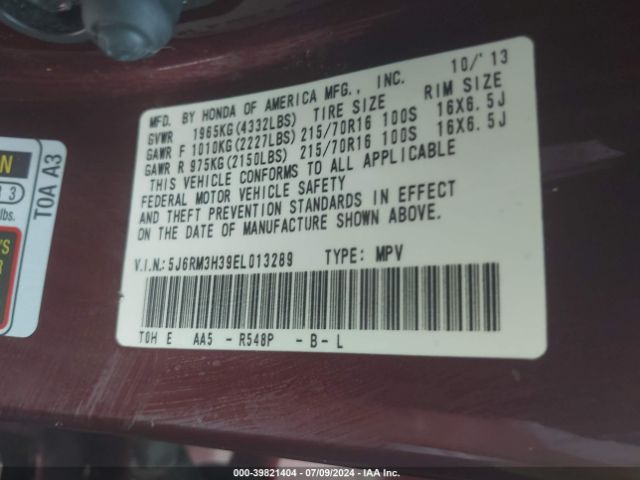 5J6RM3H39EL013289 Honda CR-V LX