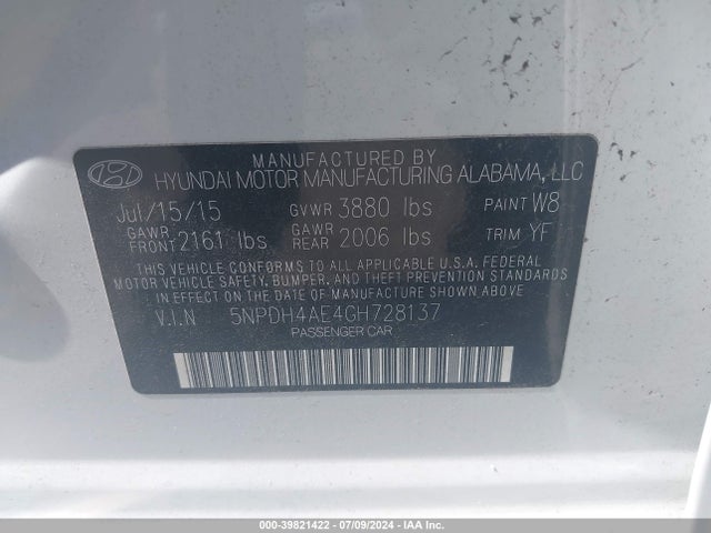 Hyundai ELANTRA SE 2016 5NPDH4AE4GH728137 Image 9