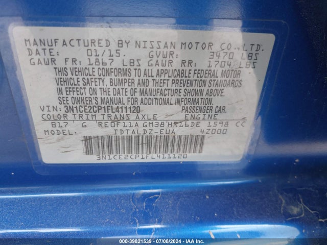 Nissan Versa Note S (sr)/s Plus/sl/sr/sv 2015 3N1CE2CP1FL411120 Image 9