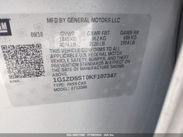 1G1ZD5ST0KF107347 Chevrolet MALIBU LT