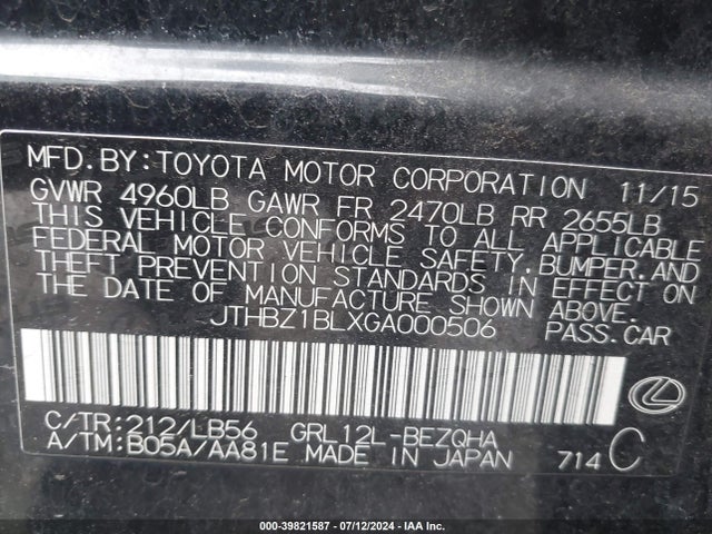 JTHBZ1BLXGA000506 Lexus Gs 350 F Sport