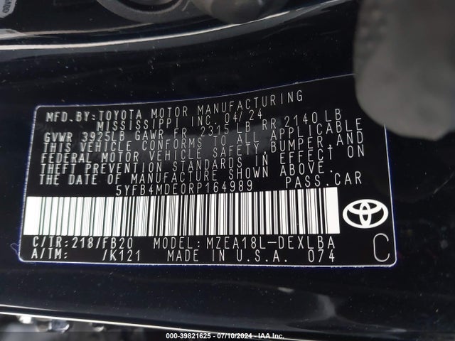 Toyota COROLLA LE 2024 5YFB4MDE0RP164989 Image 9
