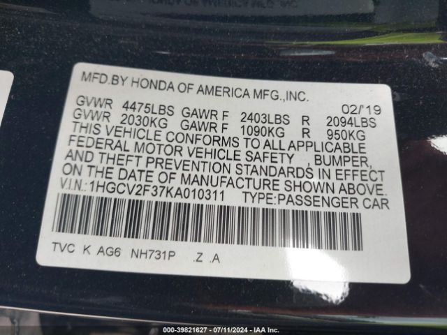 1HGCV2F37KA010311 Honda Accord Sport 2.0t